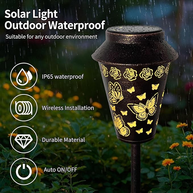 Solar Pathway Lights Outdoor Waterproof, Metal Copper Butterfly Solar Lantern for Yard, Garden, Walkway, Patio Decor and More, Ideal Landscape Lighting Gift for Women, Mom, Grandma