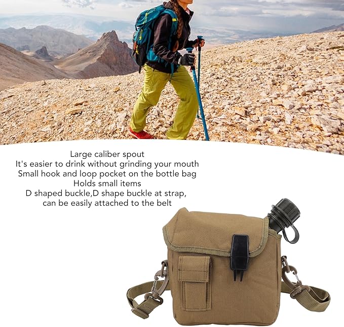 Outdoor Water Canteen, 1.5L Large Capacity Outdoor Water Bottle Handheld Portable Flat Camping with D Shaped Buckle & Adjustable Strap Buckle for Camping, Backpacking, Hiking