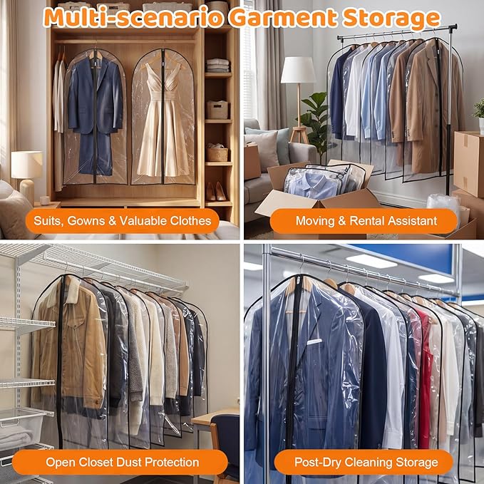 2 Pack Garment Bags 60 * 100cm, 40in Full Clear Garment Covers, Suit Storage Bags, Dress Organizer Bags Used To Protect Shirts, Winter Coats, Jackets