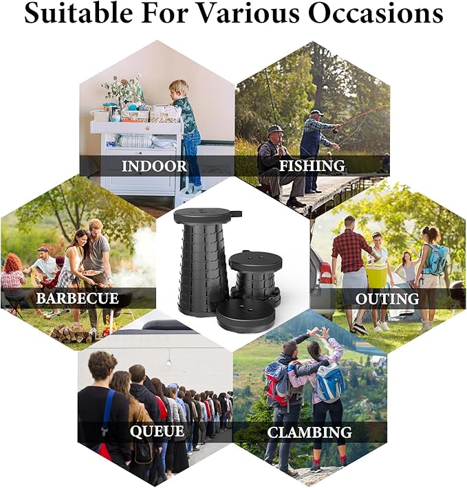 2025 Upgraded Portable Folding Stool, Collapsible Stools, 440lbs Max Weight, Lightweight But Sturdy, Telescoping Foldable Camping Stool for Outdoor Fishing Hiking Travel BBQ