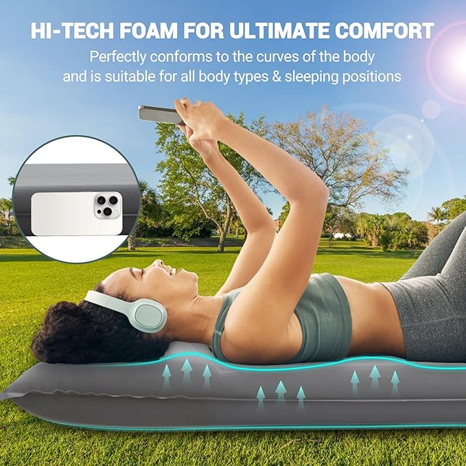 Elegear Self Inflating Sleeping Pad, Built-in Electric Pump 3.1" Ultra-Thick Memory Foam Camping Mattress Pad with Pillow Double Sleeping Pad for Camping R-Value 9.5 Foam Camp Pad for Car/Traveling