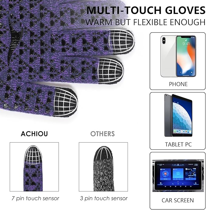 Achiou Winter Gloves, Glove for Men Women, Upgraded Touch Screen Texting Warm Running with Thermal Soft Knit Lining