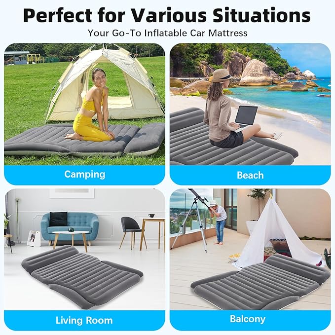KMZ Inflatable SUV Air Mattress for Car, Truck & Camping – Portable Thickened Car Bed for Travel, Includes 2 Pillows & Electric Pump