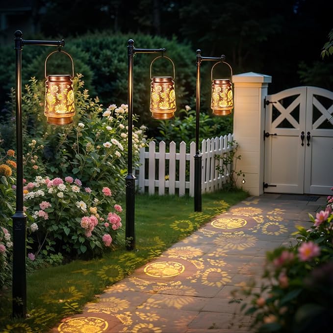 Homemory Solar Lanterns Sunflower Lights Outdoor Waterproof Garden Decor Women Gifts for Birthday, LED Hanging Solar Lights Metal Lantern Decoration Outside for Yard, Patio, Backyard, Porch, Lawn