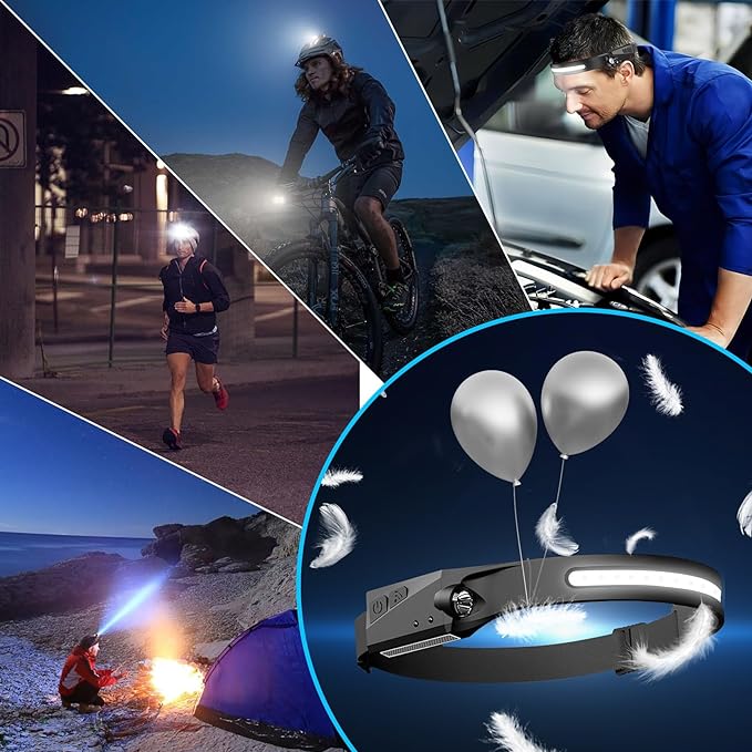 Rechargeable Headlamp 2Pack, 230°Wide Beam Headlamp for Adults, LED Headlamp with Clips-Camping Gear, 6 Modes, Motion Sensor, Head Lamp Flashlight for Cycling, Running, Fishing, Camping
