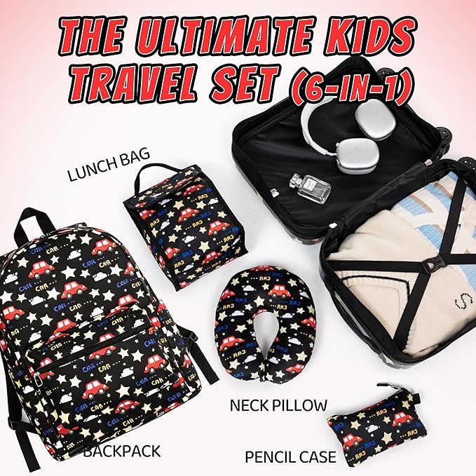 Rosamo Kid’s Luggage Set 6 Piece Suitcase Set 16’’ Hardside Luggage with Spinner Wheels Girls Boys Carry on Luggage Travel Rolling Luggage Airline Approved