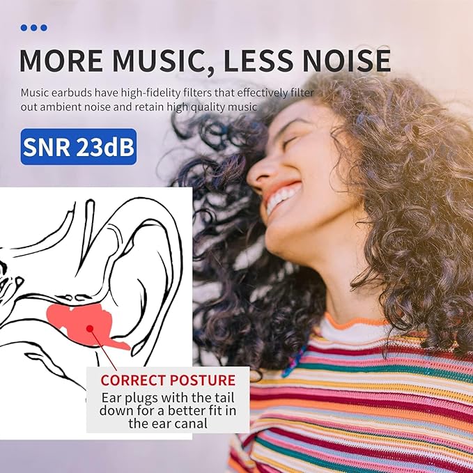 LYSIAN High Fidelity Concert Ear Plugs, 23dB Noise Reduction Musician Earplugs for Concerts, Festivals & Raves, Reusable Soft Earplugs with Aluminum Case, 2 Pairs Blue