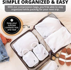 8 Piece Compression Packing Cubes Set - Double Capacity Design for Travel - Small, Medium & Large Sizes - Carry-On Suitcase Organizer Bags (White)
