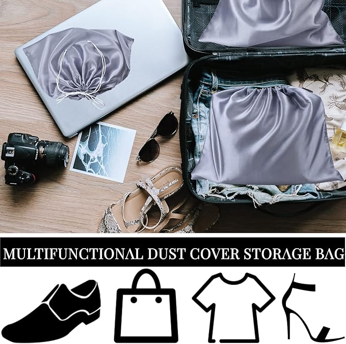 10 Pack Dust Bags for Purses and Handbags, Silk Dust Cover Storage Bag with Drawstring Travel Storage Pouch for Handbag Purse Shoes Boots (Gray, 23.6 × 19.6 in)