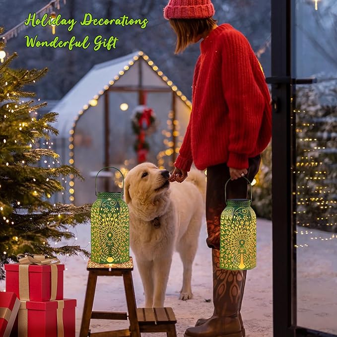 Homeimpro Solar Outdoor Lanterns Waterproof Peacock Gardening Gifts for Mom, Big Solar Garden Yard Art, Outside, Patio, Birthday Mothers' Day Gifts Grandma Wife (2Pack, Antique Green)