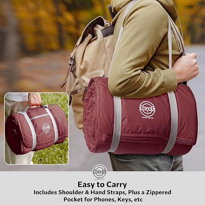 STOVER Waterproof Stadium Blanket – Portable Outdoor Camping Blanket for Travel, Picnics, or Sports – Warm, Windproof, Lightweight, and Packable (Summit Red)