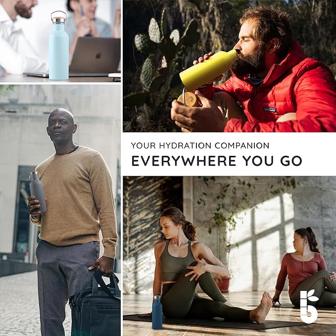 Bambaw Non-insulated 32 oz Water Bottle, Reusable Water Bottle Red, Single Wall Stainless Steel Water Bottle, Travel Water Bottle 32oz, Metal Water Bottle with Handle – Red Berry