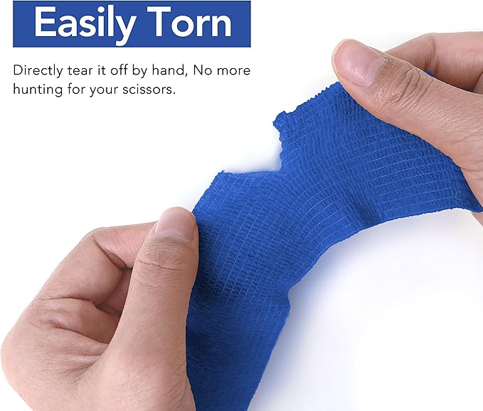 RISEN Cohesive Bandage 2” x 5 Yards, 6 Rolls, Self Adherent Wrap Medical Tape, Adhesive Flexible Breathable First Aid Gauze Ideal for Stretch Athletic