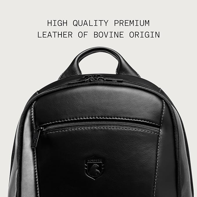 Nordweg Leather Laptop Backpack NW074B – Lightweight Daypack for Work, Travel & College – Fits Laptops up to 15.6” (Black)