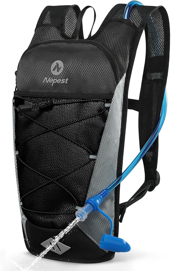 Nepest Hydration Backpack with 2L Water Bladder for Cycling, Water Backpack for Hiking Running, Lightweight Hydration Pack, Grey