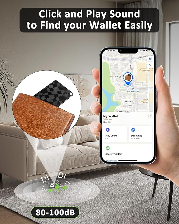 Card Tag Wallet GPS Tracker: Rechargeable Smart Finder (iOS Only) for Apple Find My - Bluetooth Tracking Tags with Up to 4 Month Battery for iPhone - Key Track and Item Locator for Bags, Passport
