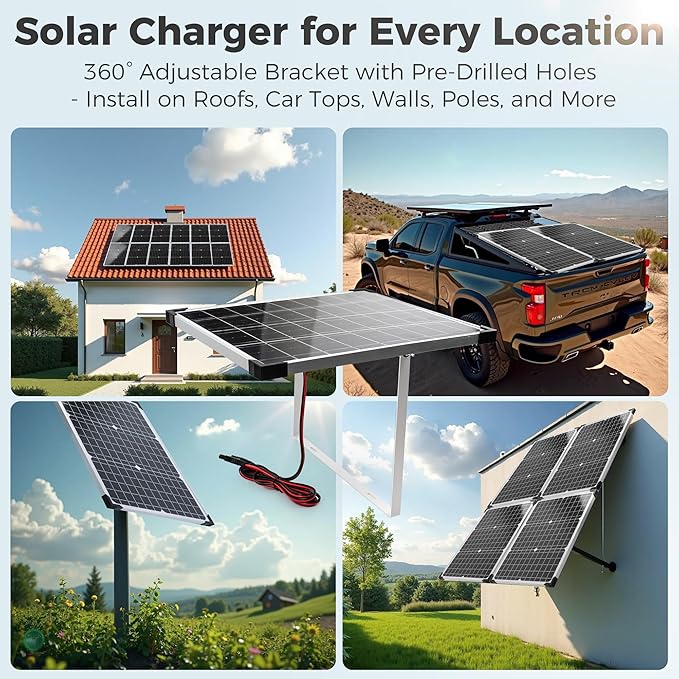 Solar Panel Kit 20W 12V, Solar Battery Trickle Charger Maintainer, Waterproof Solar Panel + Upgrade Charge Controller + Adjustable Mount Bracket for Boat RV Motorcycle Marine