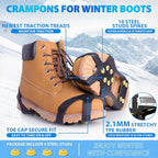 Sfee Ice Cleats for Boots Shoes, Snow Grips Cleats for Ice and Snow Anti-Slip Rubber Traction Cleats for Walking on Snow and Ice 10 Steel Studs Crampons for Hiking, Walking, Climbing, Jogging