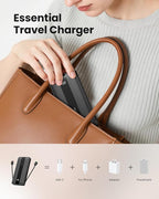 Portable Charger with Foldable AC Wall Plug, Fast Charging 10500mAh 22.5W Power Bank with Built-in Cables, 4 Outputs 3 Inputs LED Display Slim Battery Pack Compatible with iPhone/Android (Black)