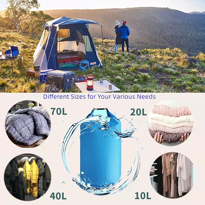 CMCOOPLX 10L/20L/40L/70L Waterproof Dry Bags, Lightweight Canoe Storage for Kayaking Rafting Boating Hiking Camping Travel Fishing Sea Swimming