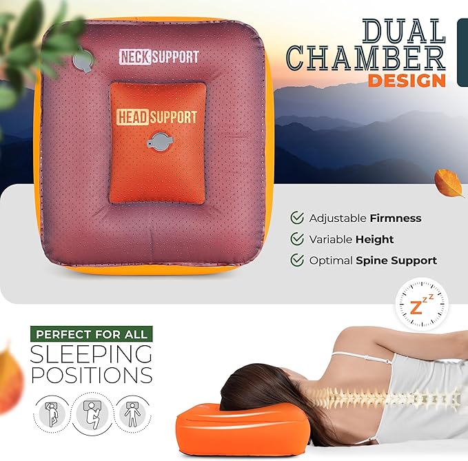 TrailNeck 1.0 camping pillow-Compact, portable, packable, camping essentials, outdoor gear, hiking, backpacking, deployments, beach, car, plane travel pillow. Firm pillows for multi-position sleepers.