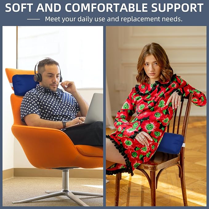 2 Pcs Outdoor Chaise Pillows, Headrest Pillow for Patio Chaise Lounge Chair with Adjustable Elastic Stripe Head Resting Pillows for Recliner Office Chair, Dark Blue