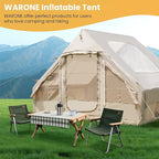 Outdoor Inflatable Camping Tent, 2/4/6/Person Glamping Inflatable Tents for Camping, Three Minutes Setup Tents,Beige Canvas with Mosquito-Proof Mesh Windows