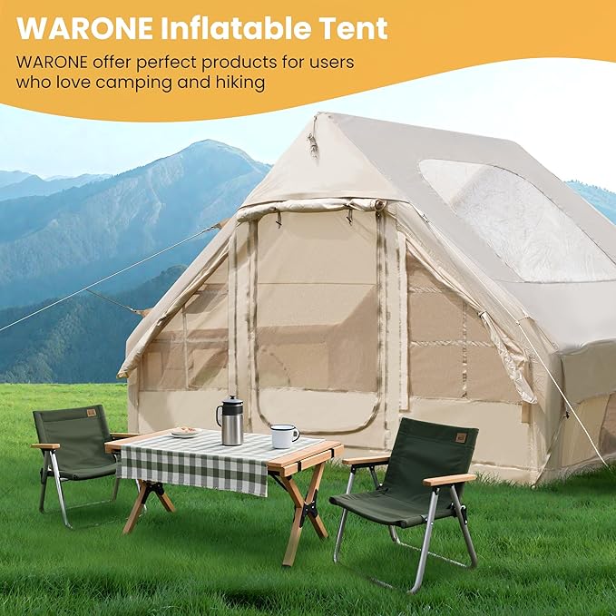 Outdoor Inflatable Camping Tent, 2/4/6/Person Glamping Inflatable Tents for Camping, Three Minutes Setup Tents,Beige Canvas with Mosquito-Proof Mesh Windows