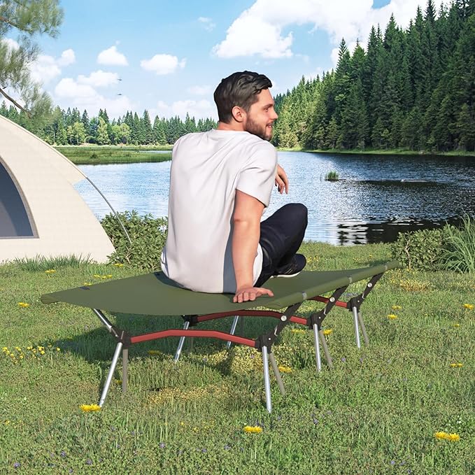 Camping Cot with Leg Extenders,Lightweight Portable Bed for Camping, Hiking, Travel, Beach, Home, Office Nap, Supports 330lbs, Easy Storage, Durable Design, Green