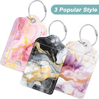 Rimilak 3 Pcs PU Leather Luggage Tags for Suitcase, Travel Cruise Luggage Tag with Privacy Flap, Name ID Label and Metal Loop for Women Men Baggage Handbag School Bag Backpack, Pink Gold Marble