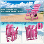 Suteck Backpack Beach Chair, 6-Positions Beach Chairs for Adults with Cooler Bag, Reclining Beach Chair with Cup Holder Folding Camping Chair for Sand Outdoor