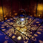 Outdoor Solar Hanging Lantern Lights Metal LED Decorative Lamp for Garden Patio Courtyard Lawn and Table with Hollowed-Out Design (Bronze Butterfly)