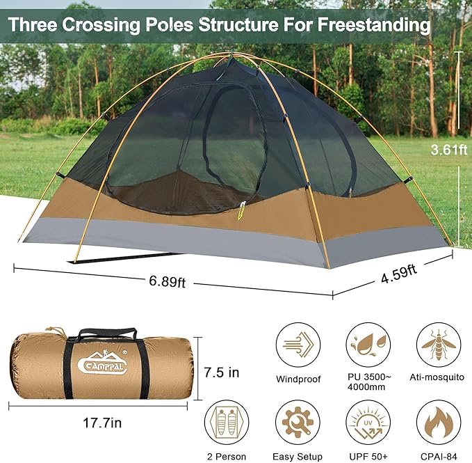 2 Person Backpacking Tent, Waterproof 4 Season Tent, Windproof Cold Weather Winter Tent for Camping, Hiking, Hunting, Cycling