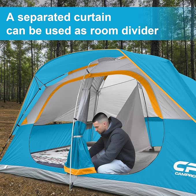 CAMPROS CP Tent 8 Person Camping Tents, Waterproof Windproof Family Tent with Top Rainfly, Large Mesh Windows, Double Layer, Easy Set Up, Portable with Carry Bag, for All Seasons