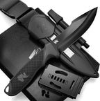 WOLF-III Full Tang Survival Knife with Fire Starter and Sheath - Stylish Tactical Fixed Blade - Made of D2 Steel - Bushcraft and Camping Knife - With Belt Loop, Plug Lock & Multi Lok