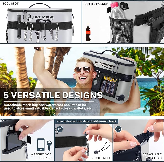 Dreizack Kayak Cooler Behind Seat, Waterproof Cooler for Kayaking,Paddle Board Cooler Compatible with Lawn-Chair Seat Kayak Accessories Cooler Bag Kayak Cooler Tow Behind for Camping Fishing