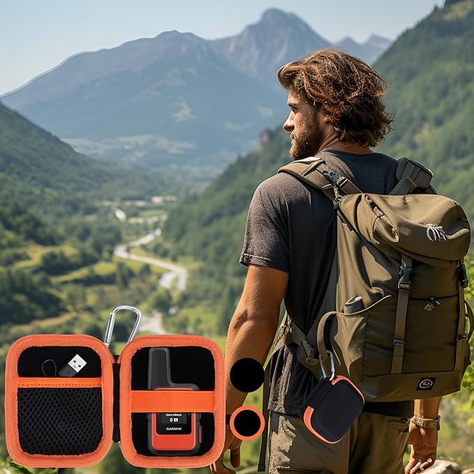Hard Case Compatible with Garmin inReach Mini 2 / inReach Mini Lightweight Compact Satellite Communicator Hiking Handheld 010-02602-00/010-02602-01/010-01879-00 (Black + Orange Case)
