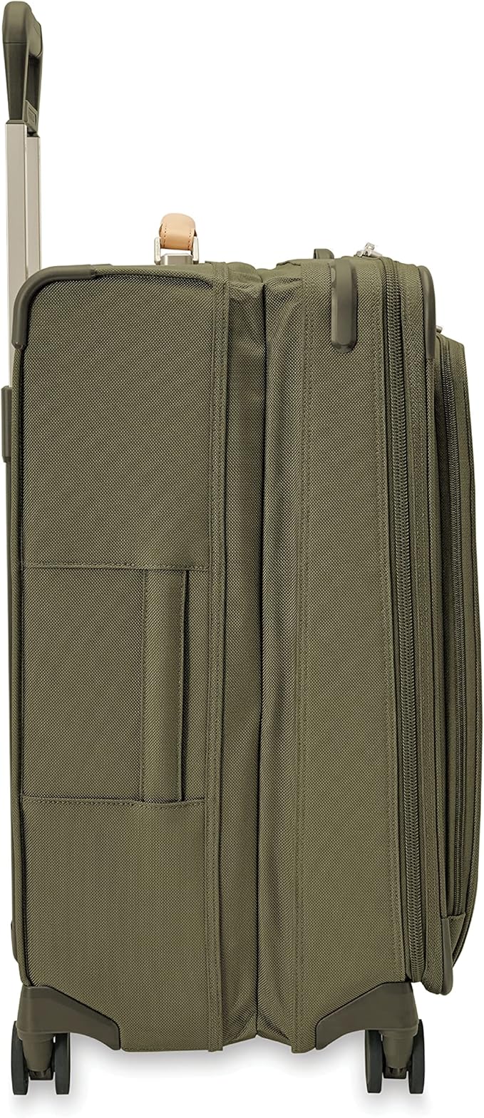 Briggs & Riley 26" Medium Expandable Spinner - Checked Luggage for Travel, Suitcases with Wheels, Softside Rolling Bag for Men & Women, Self-Repairing Zipper - Baseline Collection, Olive