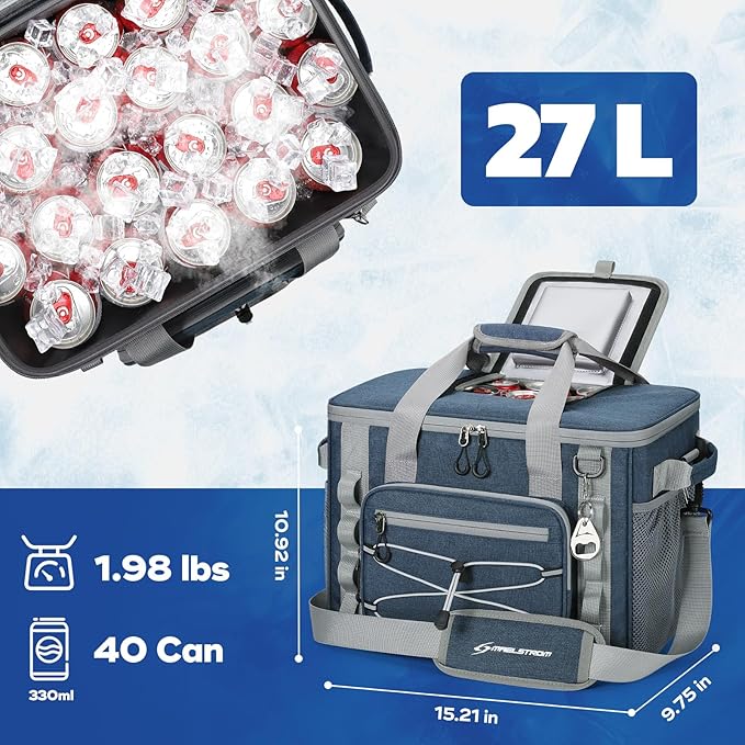 Maelstrom Soft Sided Cooler Bag, 30/40 Can Collapsible Insulated Ice Chest, Large Leakproof Camping & Travel Cooler for Kayaking & Beach