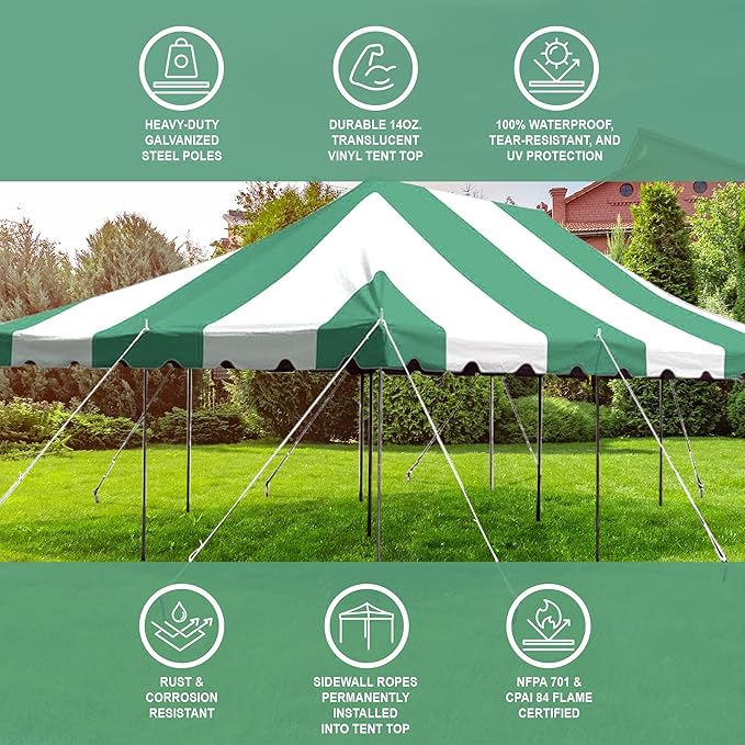 Party Tents Direct 20'x30' Weekender Canopy Pole Tent - Easy Up Canopy Tent with 120 Person Capacity - Outdoor Canopies for Parties, Weddings, & Events (Green/White Top)
