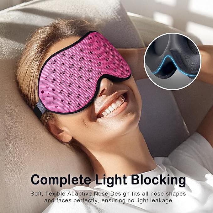 LitBear Breathable Sleep Mask, 3D Eye Mak Sleep for Side Sleepers Women Men, Light Blocking Sleeping Mask with Adjustable Strap, Soft Lightweight Eye Cover for Travel, Night Work, Nap, Office - Pink