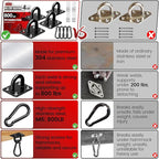 sprookber 304 Stainless Steel Pad Eye Snap Hooks, M6 Heavy Duty Ceiling Hooks, 800 lb Capacity Hammock Swing Hanging kit, Plant Hangers, Marine Hardware Staple Hook Loop with Screws, Set of 8(Black)