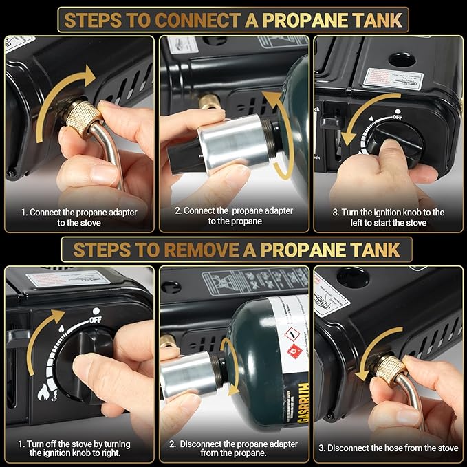 Propane or Butane Stove Dual Fuel Stove Portable Camping Stove with Carrying Case&Windblocker, 10,000 BTU Butane Propane Stove, Automatic Ignition for Emergency Preparedness Kit (Fuel Not Included)