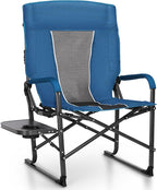 ALPHA CAMP Oversized Folding Camping Chairs High Backrest Reclining Director Heavy Duty Lawn Chairs for Adults Support 300 LBS Fishing Chairs with Large Side Table Cup Holders for Outdoor Fishing