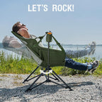 Portal Hammock Camping Chair, Portable Outdoor Swinging Chairs, Rocking Chair for Adults with Adjustable Back and Height for Lawn, Backyard, Patio, Supports 400 lbs, Breathable Mesh High Back, Green