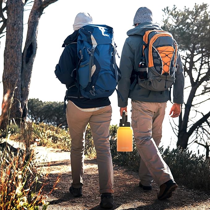 WATERSY Half Gallon Water Bottle Insulated(Cold for 48 Hrs),BPA Free&Leak Proof,64oz Stainless Steel Water Jug/Flask,Big thermo,Large Water Bottle with Handle for Gym,Hiking,Camping,Gradual Yellow