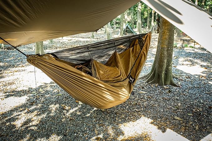 OneTigris KOMPOUND Camping Hammock with Net, Lightweight Portable Hammock with Warm Internal Cover & Tree Friendly Straps for Backpacking, Camping, Hiking, Travel, Beach, Backyard