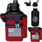 Iron Infidel Battle Bottle - Half Gallon Insulated Water Bottle with Paracord Handle, Large 64 oz Stainless Steel Water Jug with Rugged, Removable Sleeve for Keys, Wallet & Phone (Red Line 2 Liter)