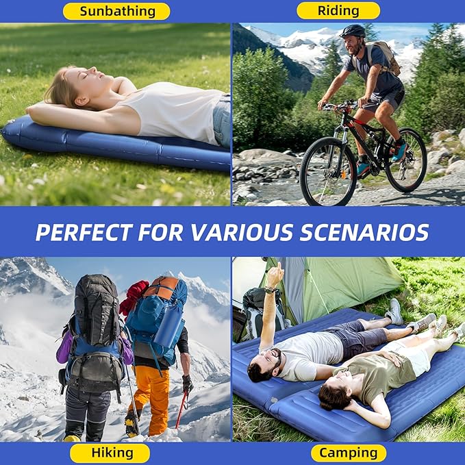 32.68" Extra Wide Sleeping Pad for Camping, Camping Mattress with Pillow, Inflatable Sleeping Pads with Built-in Foot Pump, 5.11" Thickened Sleeping Mat for Backpacking Hiking Tent (Blue)