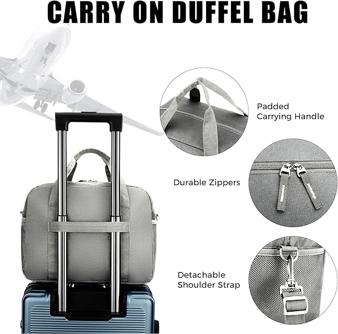 Uarition 14 inch Small Gym Bag for Men & Women, Mini Duffle Bag for Travel Sports, Lightweight Carry On Duffel Bag, Grey